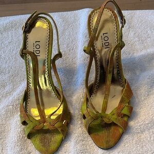 Women's Green & Gold Strappy Heels